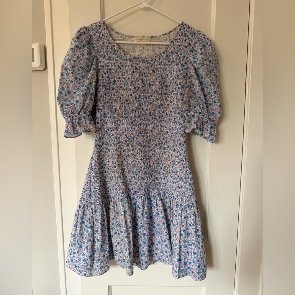 LoveShackFancy Luppa Floral Print Smocked Minidress - size Large